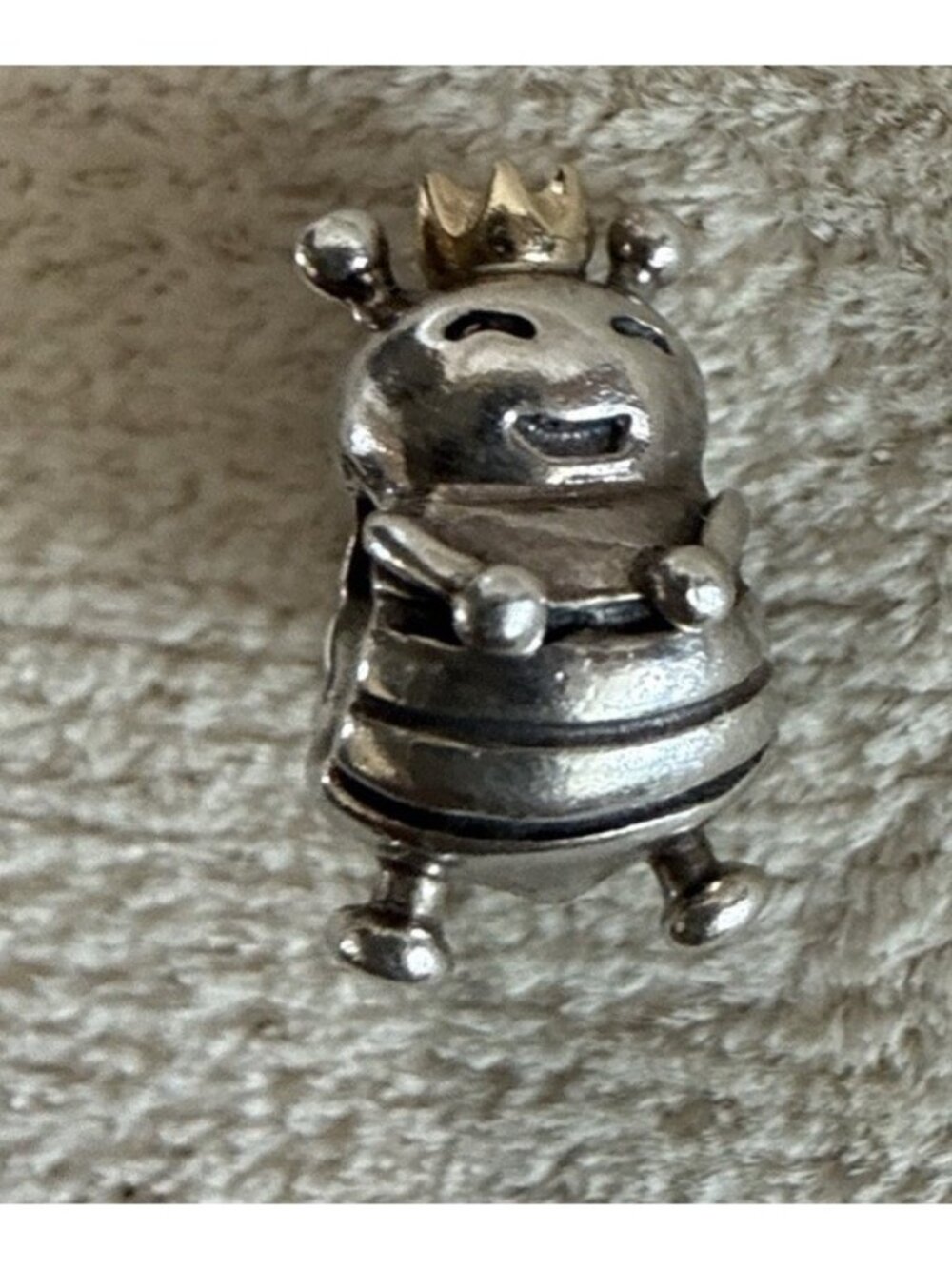 Authentic Pandora Sterling Silver and 14k Gold Queen Bee Charm  Retired